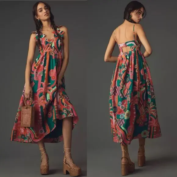 Farm Rio x Anthropologie Pleated Palm Midi Dress - Picture 11 of 11